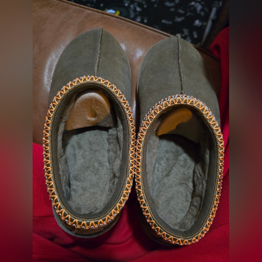 Ugg Tasman Moss Green Slippers with Orange Trim